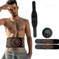 EMS fitness belt with abdominal pads, arm stickers, and rechargeable host unit