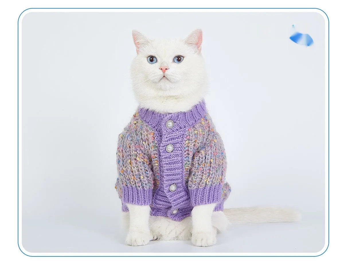 Purple polyester dog cardigan sweater for extra-large pets in XL and XXL sizes