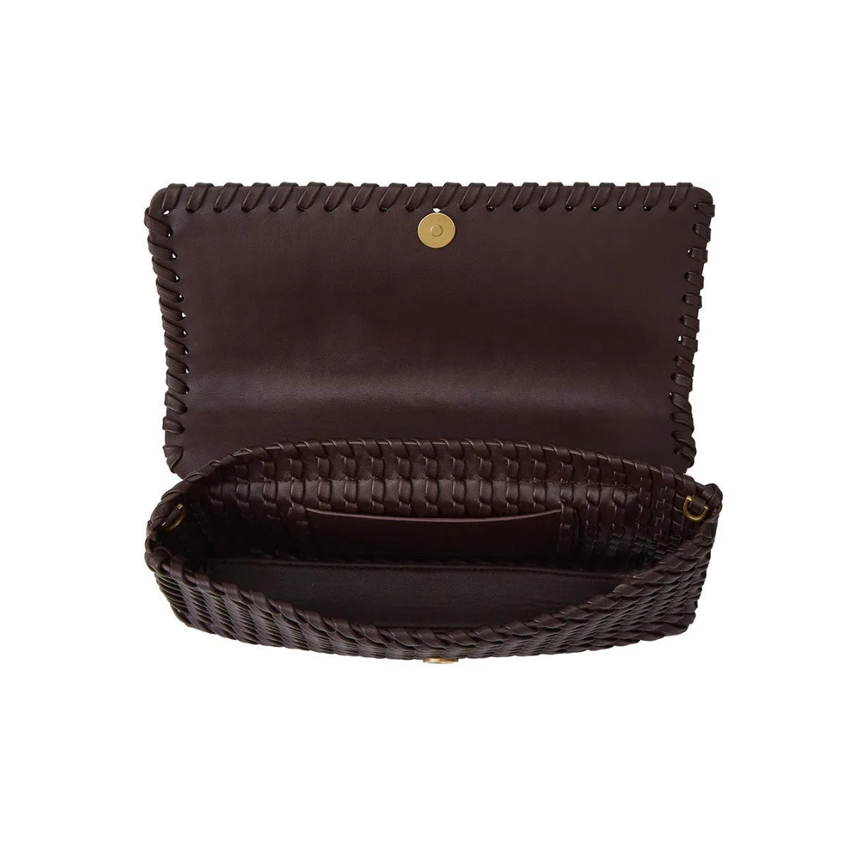 PU shoulder bag flap bag, horizontal square S size, single strap, weaving detail, black wine red milky white