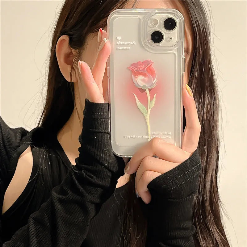 Tulip all-inclusive shockproof iPhone case in gradient rose or tulip colour showing full phone coverage