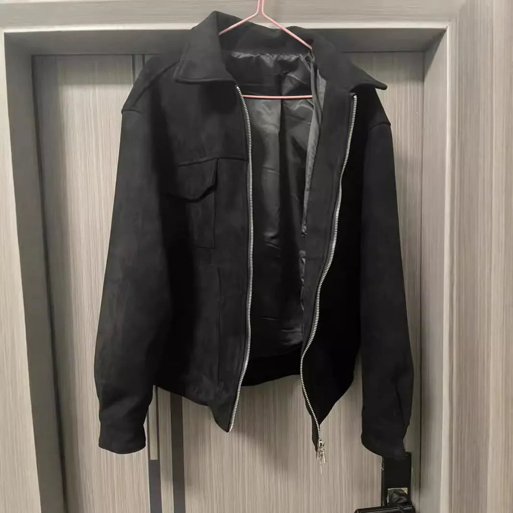 Slim fit zipper jacket with big pockets in black, camel or dark grey colour options