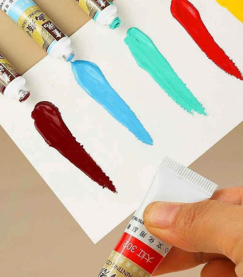 18 colour Chinese painting pigment set in 12ml tubes with plant pigment coating pen for children beginners