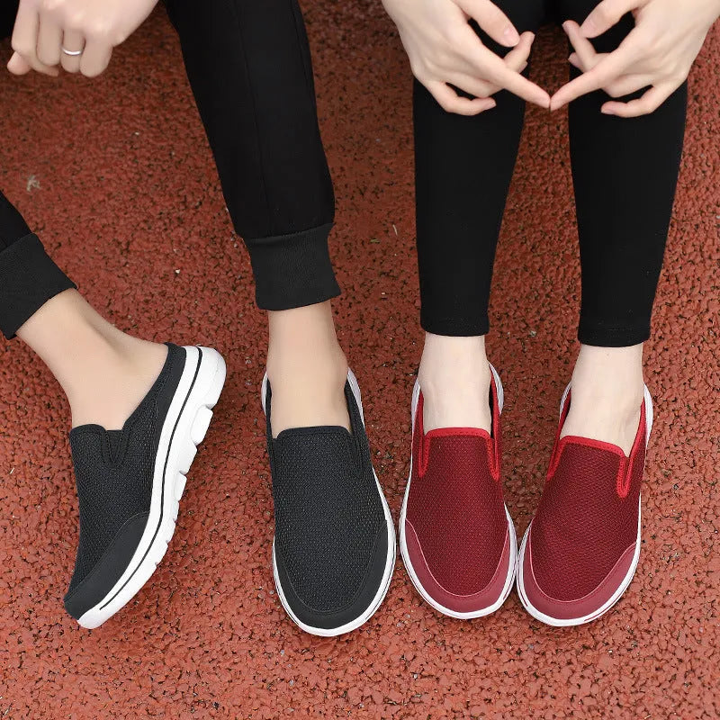 Breathable mesh couple's toe holder slippers in a solid colour, showing the low-top and oversleeve design.