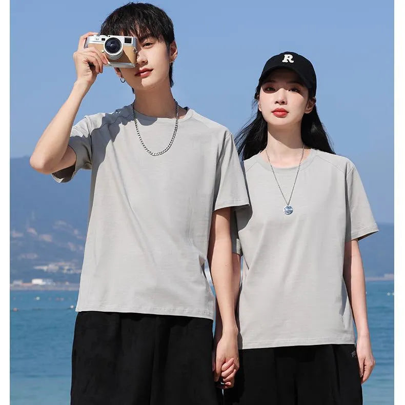 Men's pure cotton short sleeve t-shirt in solid colour, shown in a straight-cut pullover style.