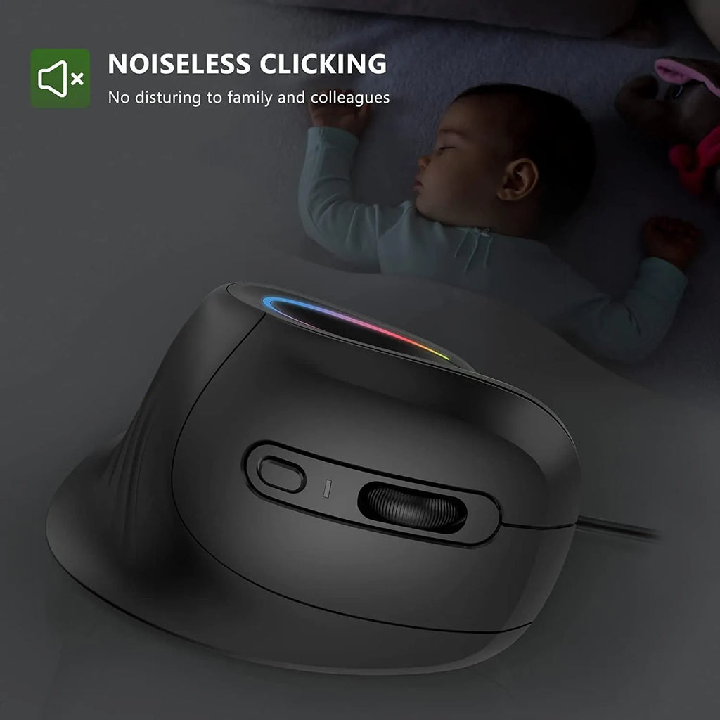 Black vertical Bluetooth wireless mouse with ergonomic design for office use
