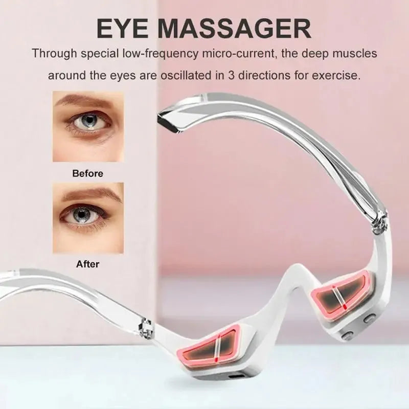 Pink and white 3D micro-current eye massager beauty instrument with glasses-style design