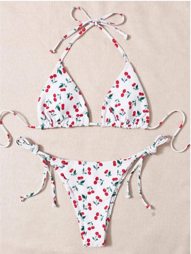 Solid colour halter bikini set with backless design in European and American style