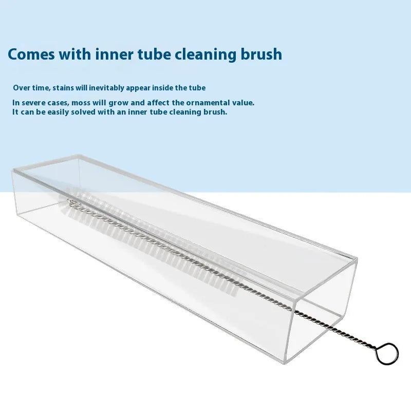Plastic aquarium feeding tube set with cleaning brush and feed spoon in three length options.