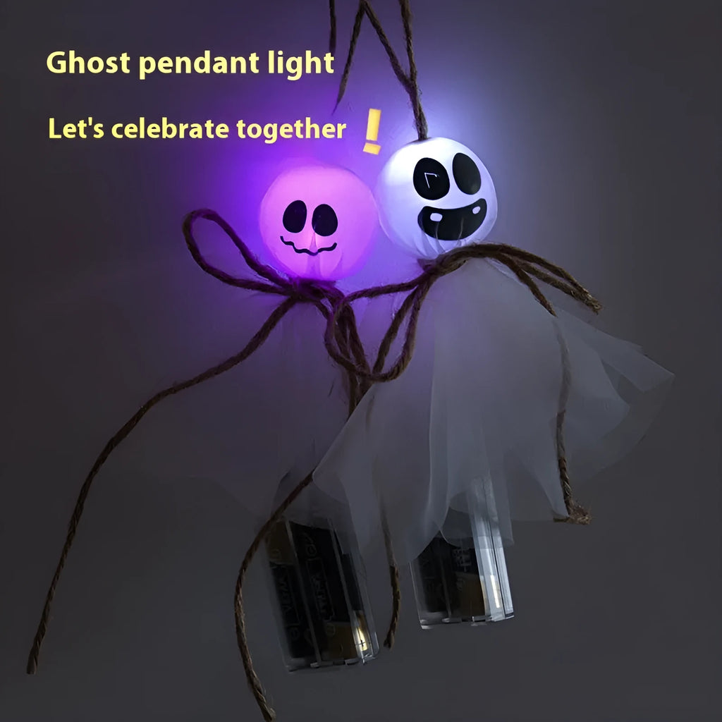 Halloween LED lighting chain with colourful ghost-themed lights for haunted house decorations