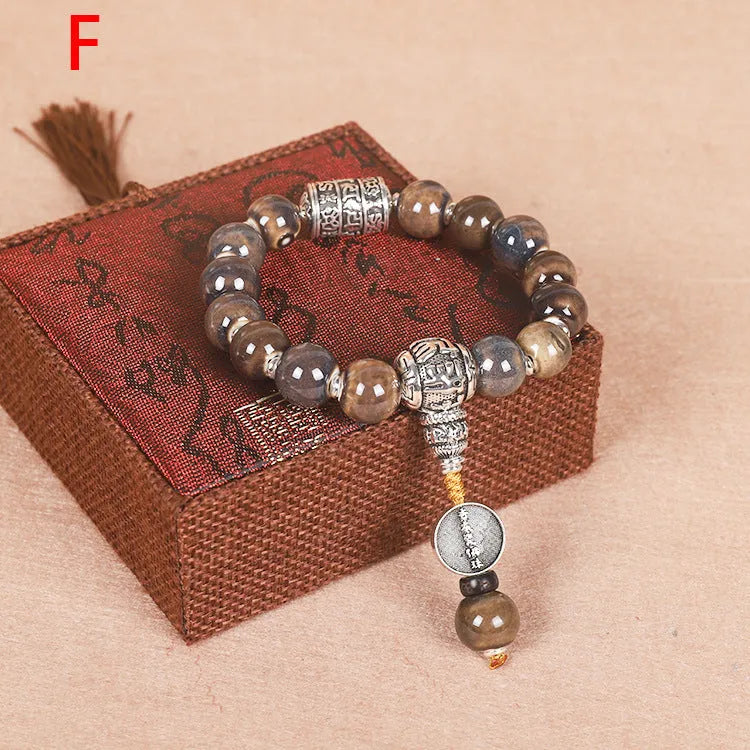 Men's gradient ceramic bracelet with Yonghe blessing charm and coloured glaze beads