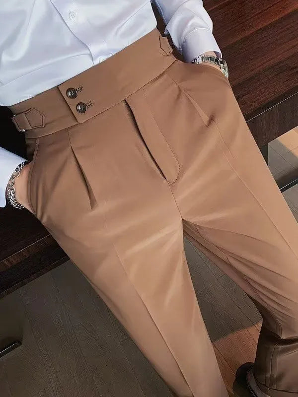 Autumn retro high waist straight-leg casual trousers in a cotton blend fabric shown in black.