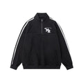 Black stand collar hoodie coat in American retro style with long sleeves and Hong Kong fashion details