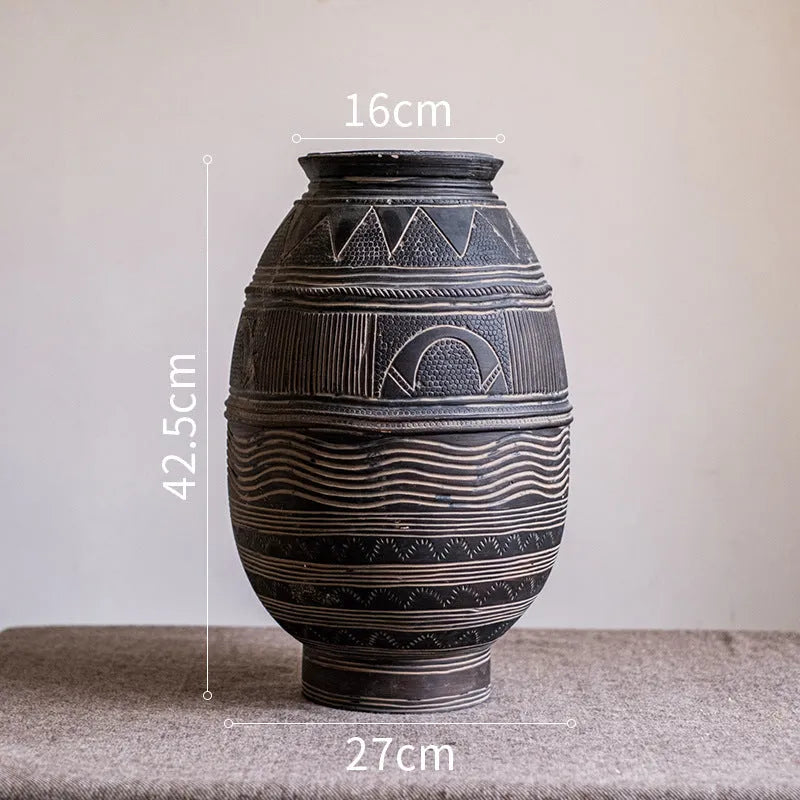 African Art Ancient Pot cement decorative flower pot medium size ethnic style