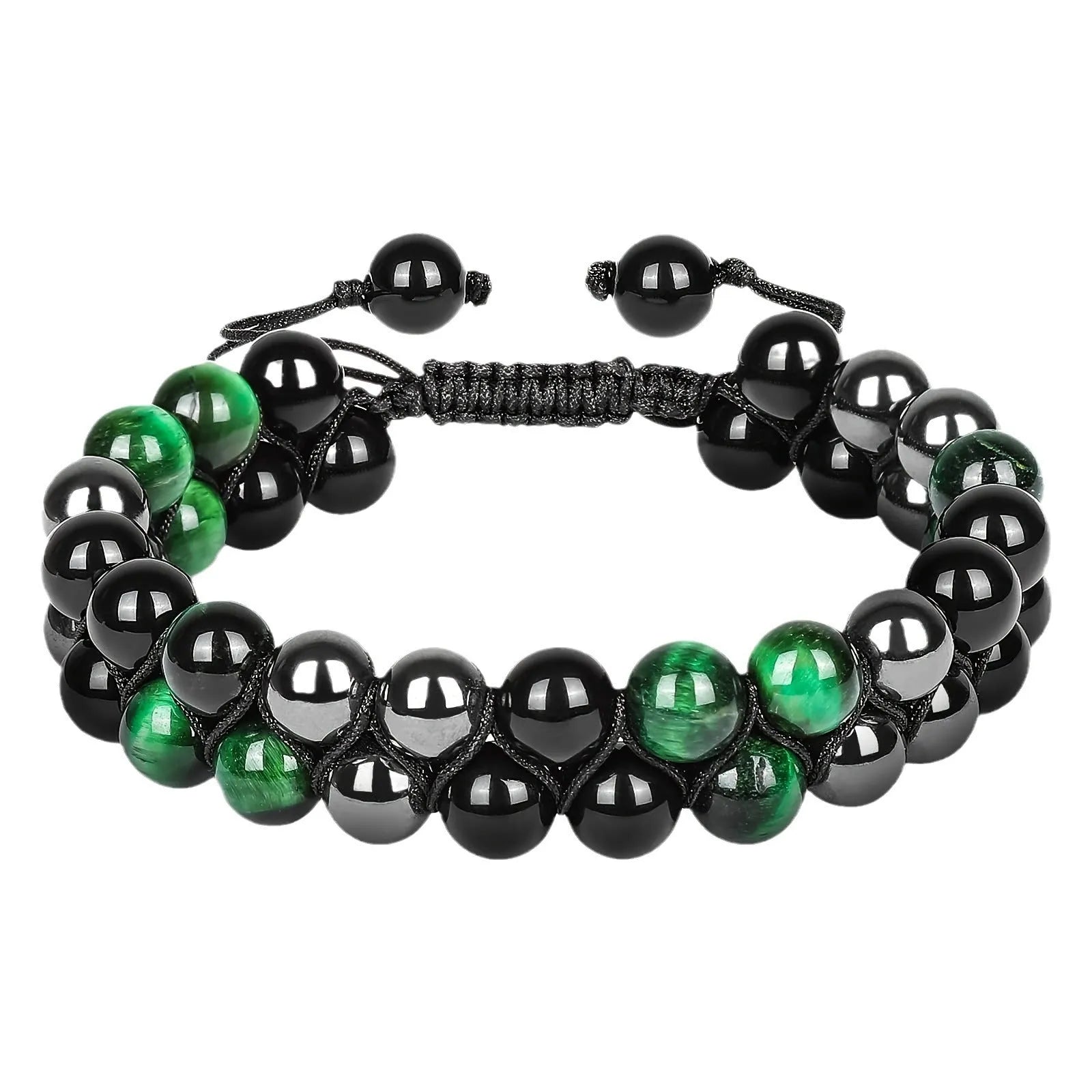 Men's unisex bracelet with tiger eye stone and volcanic rock beads in multiple colour combinations