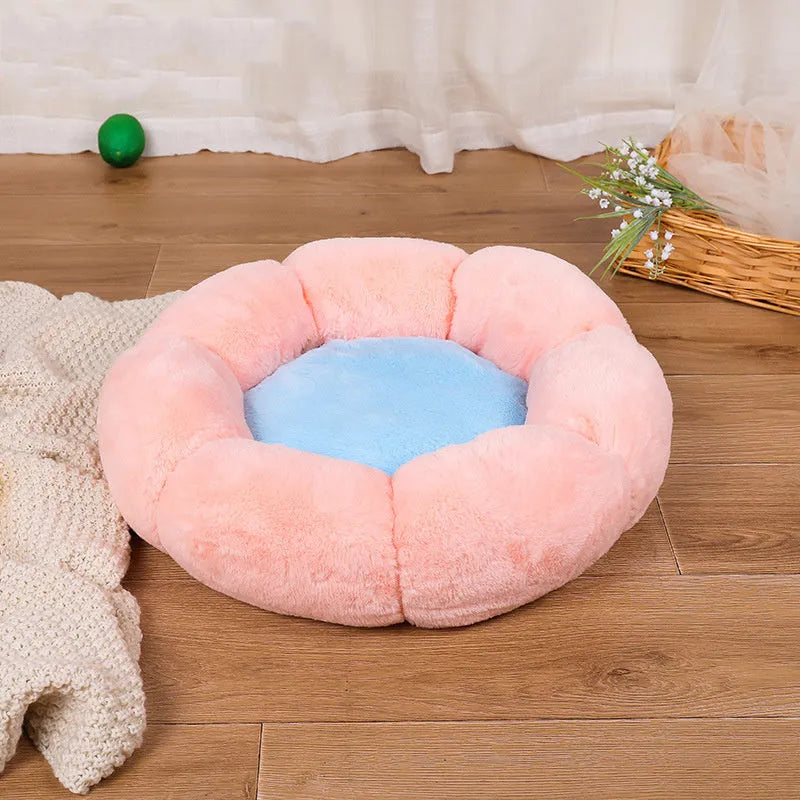 Round cloth pet nest with velvet thickening, 40cm 50cm 60cm, grey blue pink beige, 14cm height