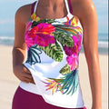 Women's floral print swimsuit with chest pad in purple red colour, two-piece design