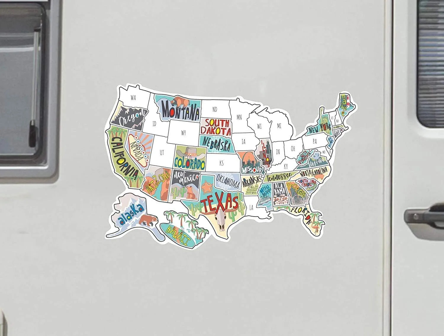 Travel car sticker set with map letters and white background for vehicle window or body decoration