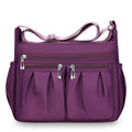 Canvas crossbody bag for women large capacity horizontal square with zippered changing pocket sewing line detail