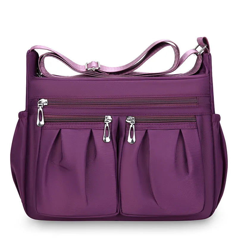 Canvas crossbody bag for women large capacity horizontal square with zippered changing pocket sewing line detail