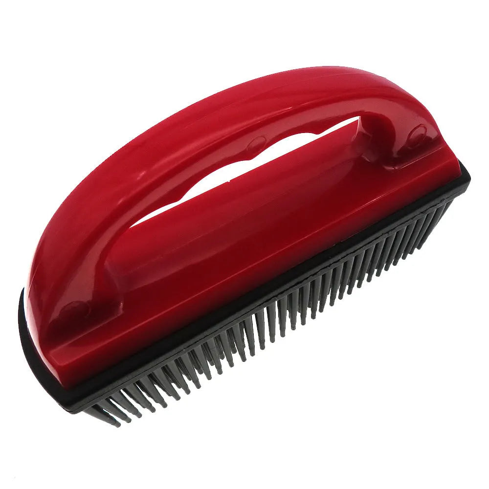 Red silicone pet grooming brush for hair removal measuring 160mm by 85mm