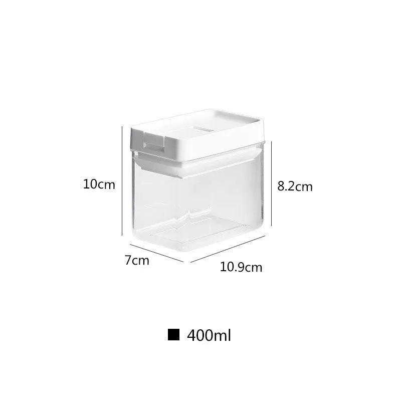 White transparent plastic grain storage container with Japanese design, 400 ml capacity