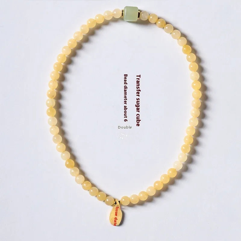 Women's hand-woven bracelet with topaz mantra barrel beads and square sugar jade beads