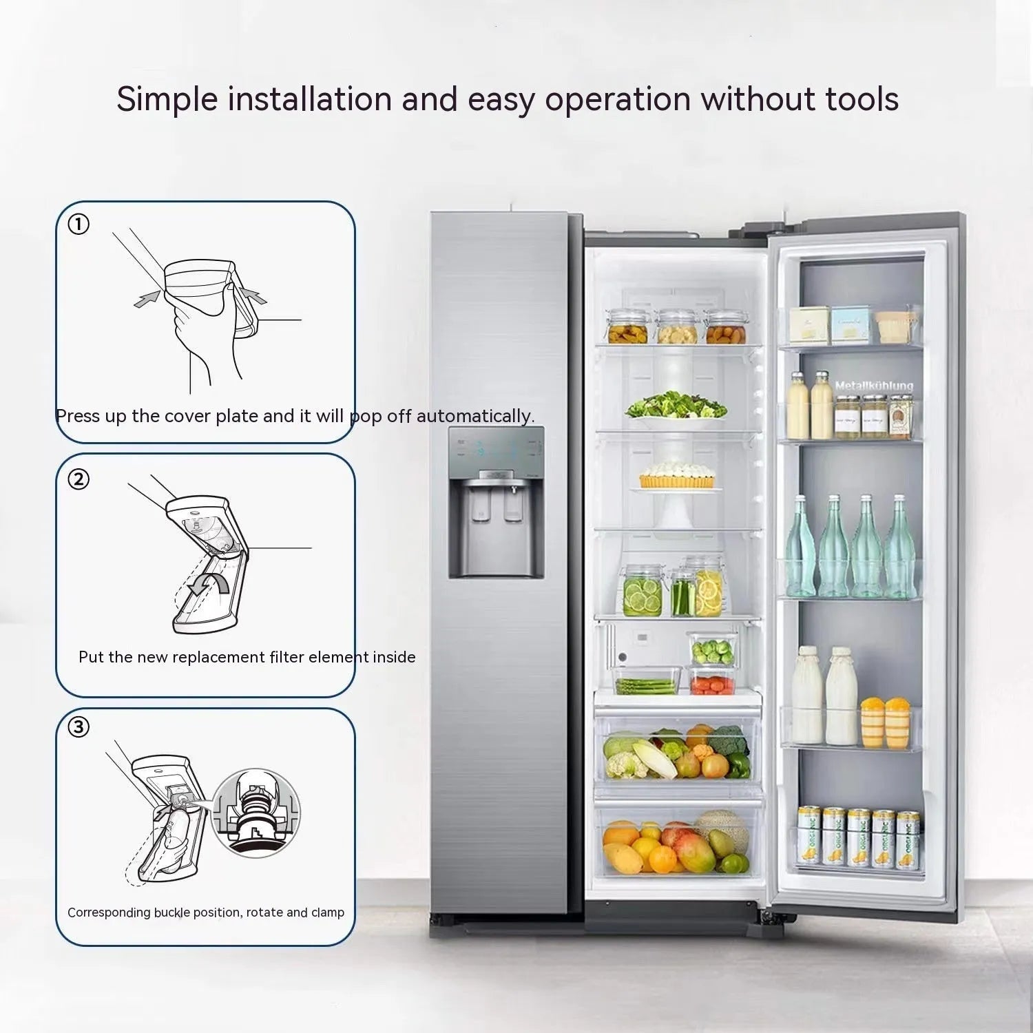 White refrigerator water filter element 230x80x70mm with coconut shell activated carbon for fridge dispenser