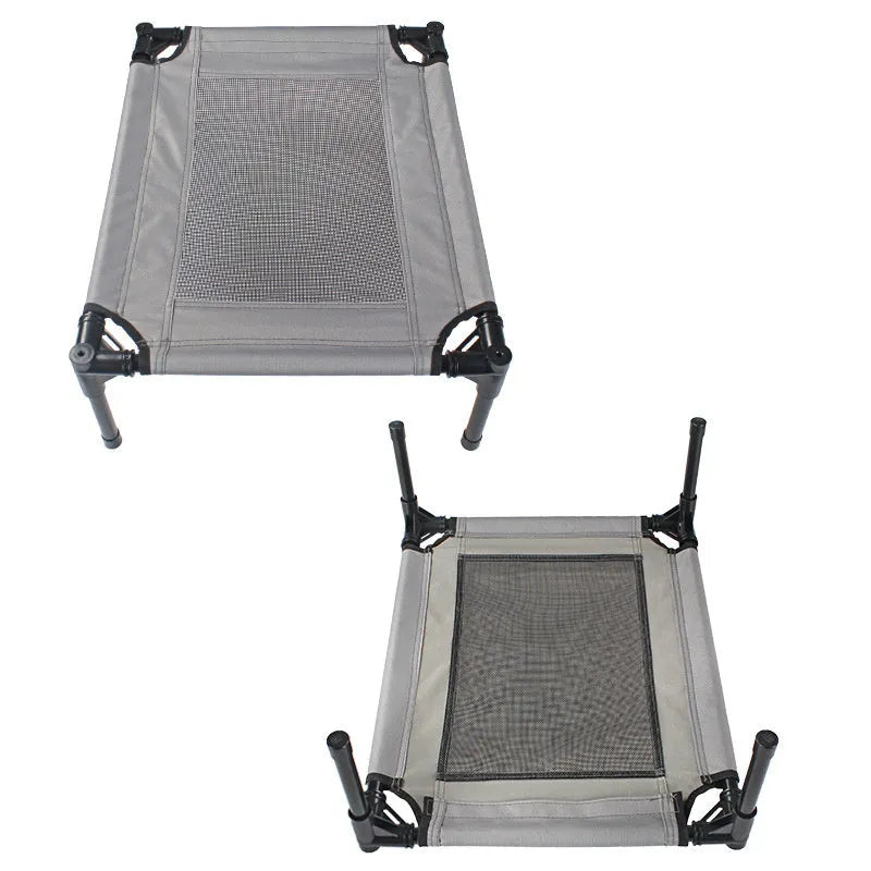 Black portable dog bed with steel frame and removable Oxford cloth cover