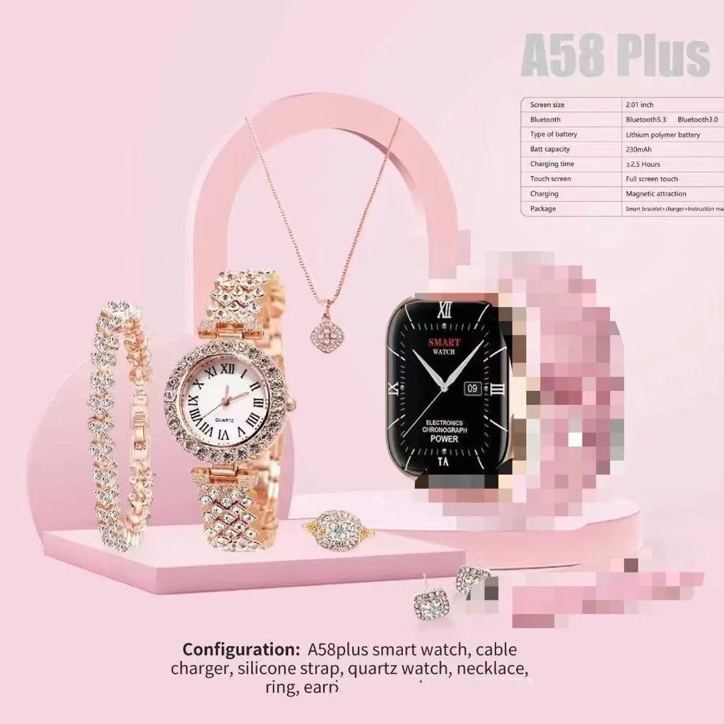 A58Plus smart watch showing Bluetooth calling function on touch screen with head strap attached
