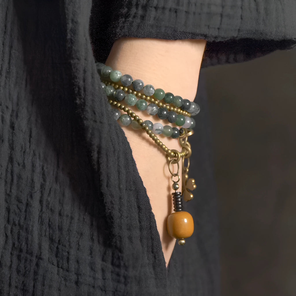 Multi-layered national style bracelet for children with natural crystal and semi-precious stones