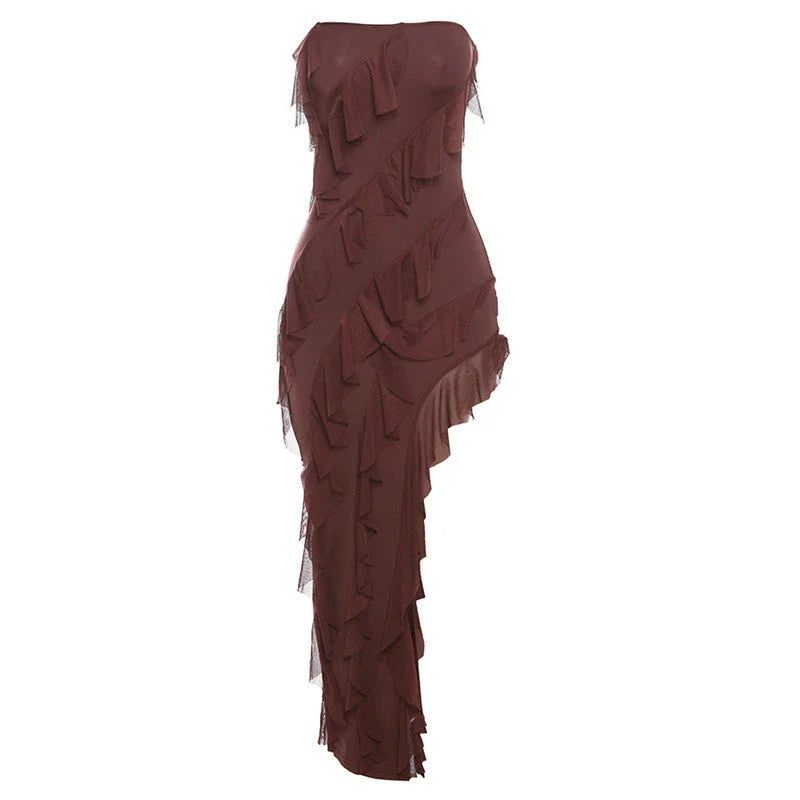 Stylish backless tube top dress with tassel accent in various colors, perfect for summer parties and clubwear