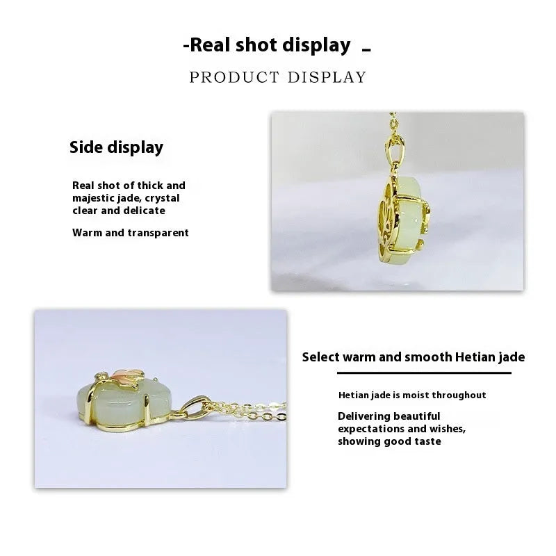 S925 sterling silver magnolia Hetian Jade jewellery set with necklace, bracelet, and ear studs.