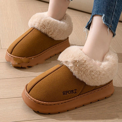 Cozy plush slippers with faux fur lining, non-slip platform, and comfortable fit for indoor wear