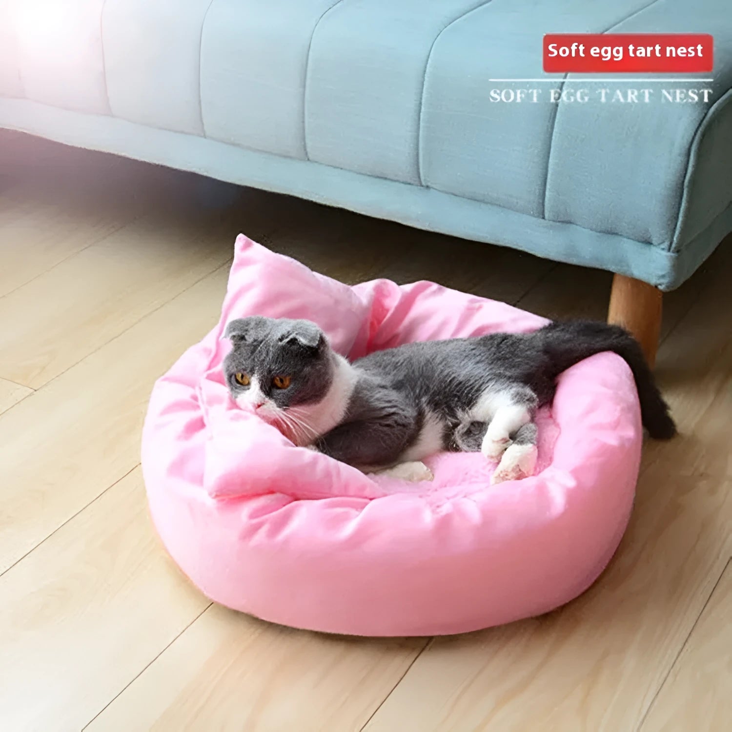Soft grey and pink PP cotton filled dog beds in different sizes, some with an attached pillow.