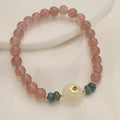 New Chinese style women's bracelet with strawberry quartz, blue water emerald pendant, geometric design