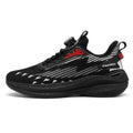 Men's rotating buckle Fly-kit mesh sports running shoes in black, gray, or white and green colour options