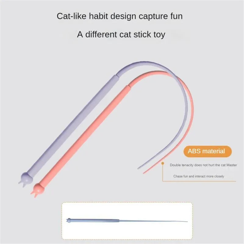 Blue simulated mouse tail cat toy with long silicone tail and cat head handle for interactive feline play