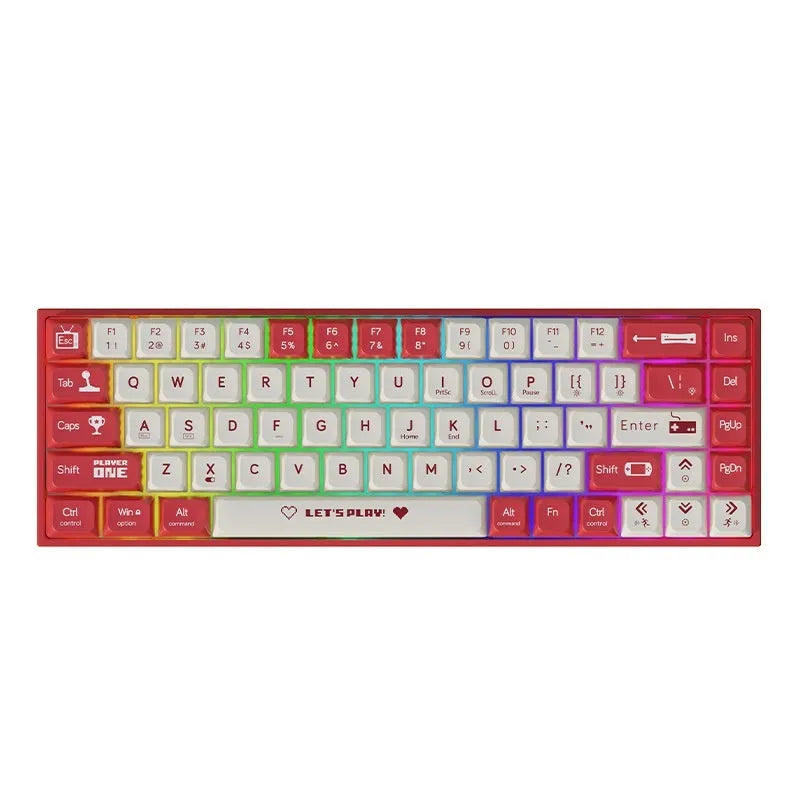 AJAZZ AK680 wired hot-swappable mechanical gaming keyboard in red and white colour scheme.
