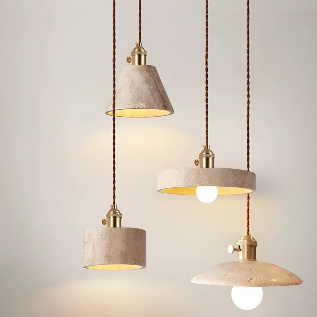 Modern cream-yellow huangdongshi stone chandelier, LED suspension ceiling light for study or restaurant.
