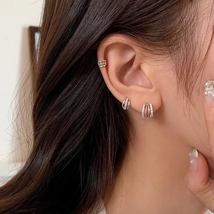 925 sterling silver geometric earrings with silver needle posts in three size options