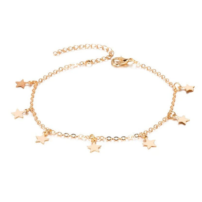 Double-layered heart-shaped anklet with retro beach-inspired chain in gold and silver colors