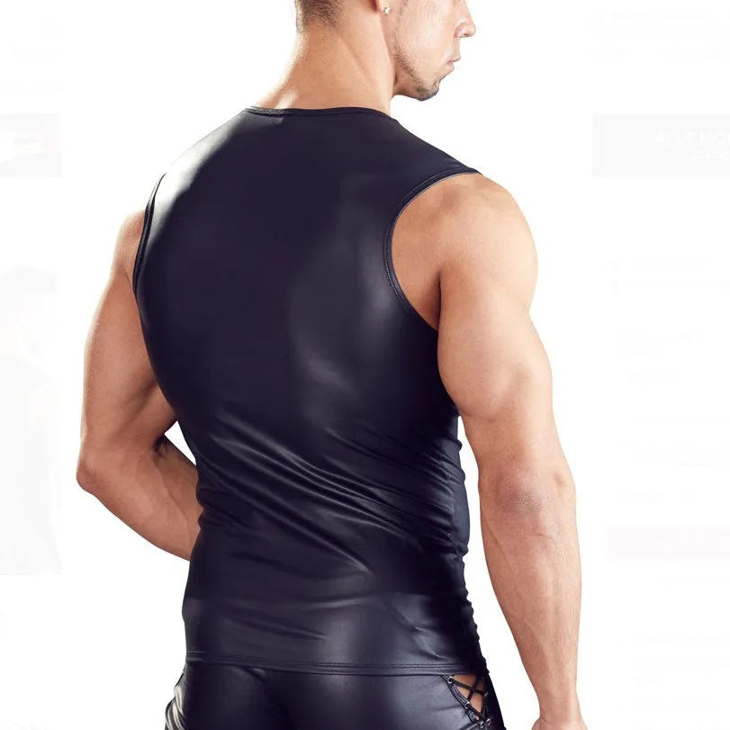 Men's plus size tight fit sleeveless vest in black cotton blend fabric