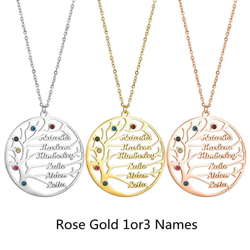 Custom name necklace stainless steel tree of life pendant gold colour on clavicle chain