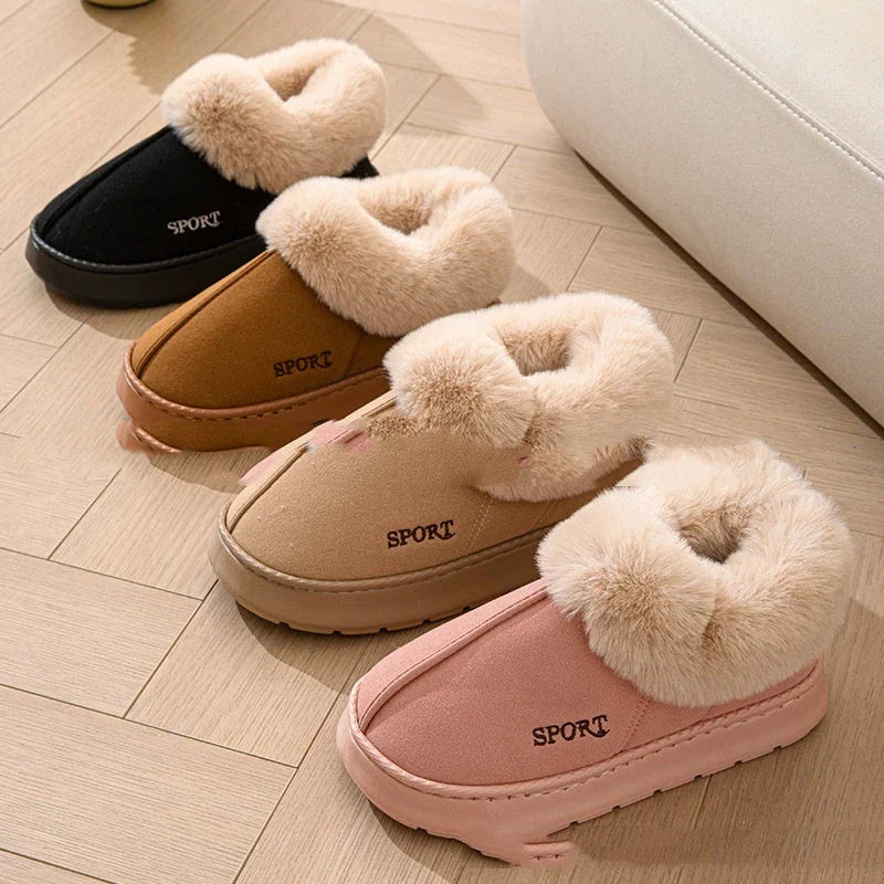 Cozy plush slippers with faux fur lining, non-slip platform, and comfortable fit for indoor wear