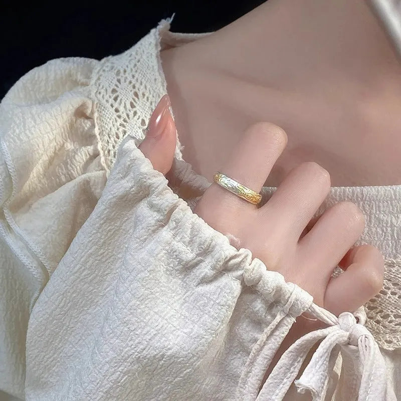 Open mouth ring with J14 Xiangyun pattern in electroplated silver and gold finish on white copper