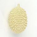 Durian-shaped dog chew toy in bright colours with teeth-cleaning ridges and squeaker ball