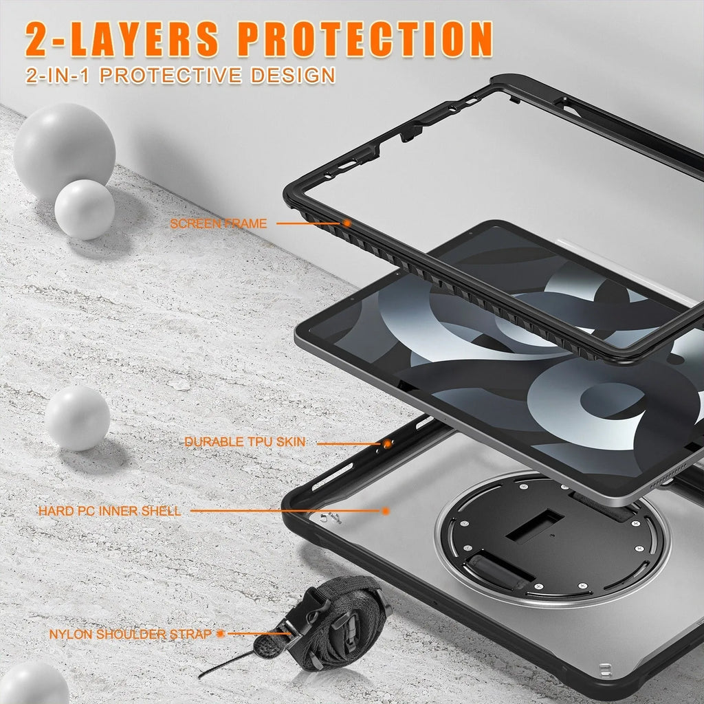iPad Mini 6 tablet case 8.3-inch rotating bracket black colour PC TPU protective cover with lanyard
