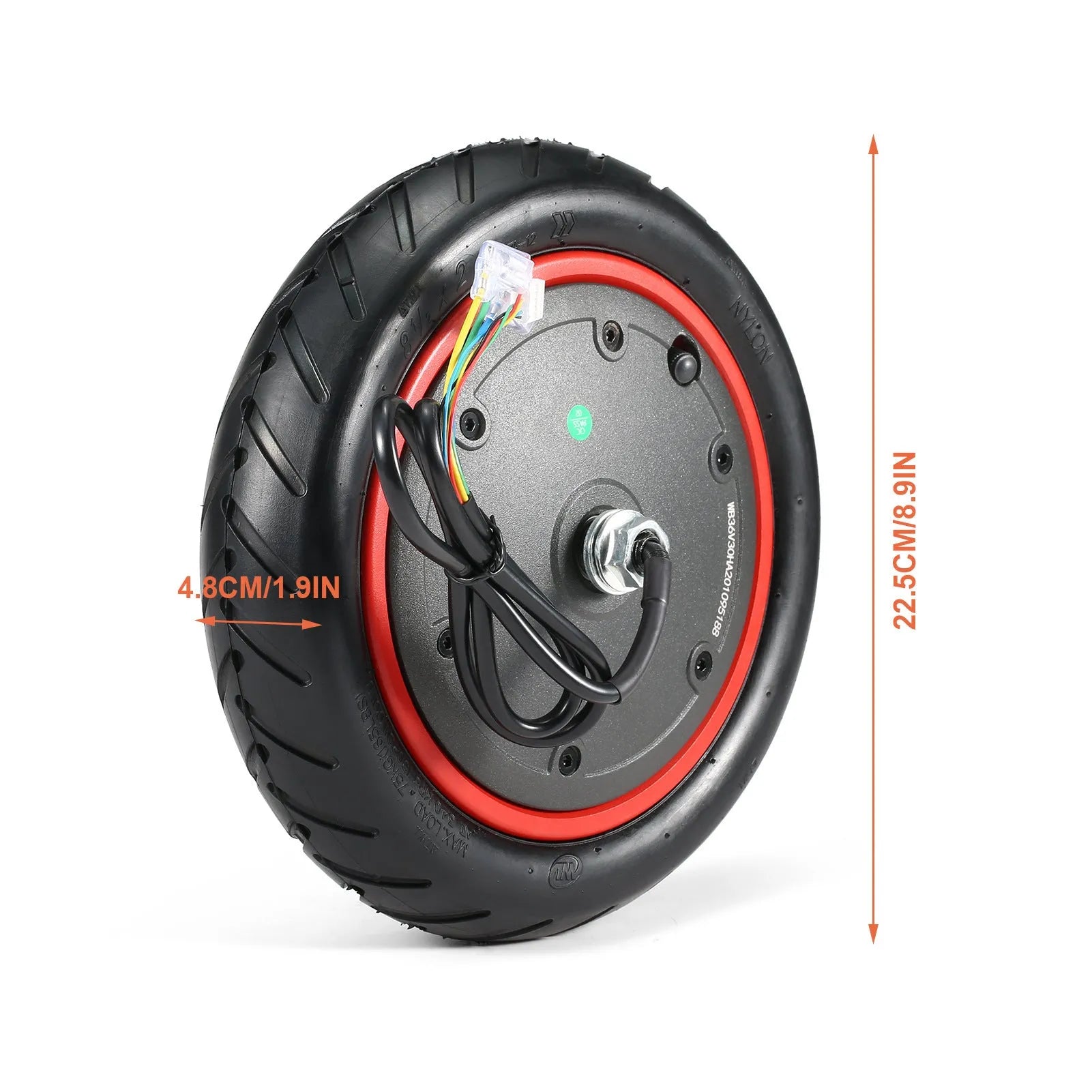 Black solid rubber tyre for 8.5 inch electric scooter motor, Pro 350w model rear wheel.