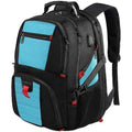 Large black USB backpack with curved shoulder straps, showing front compartment and charging port.