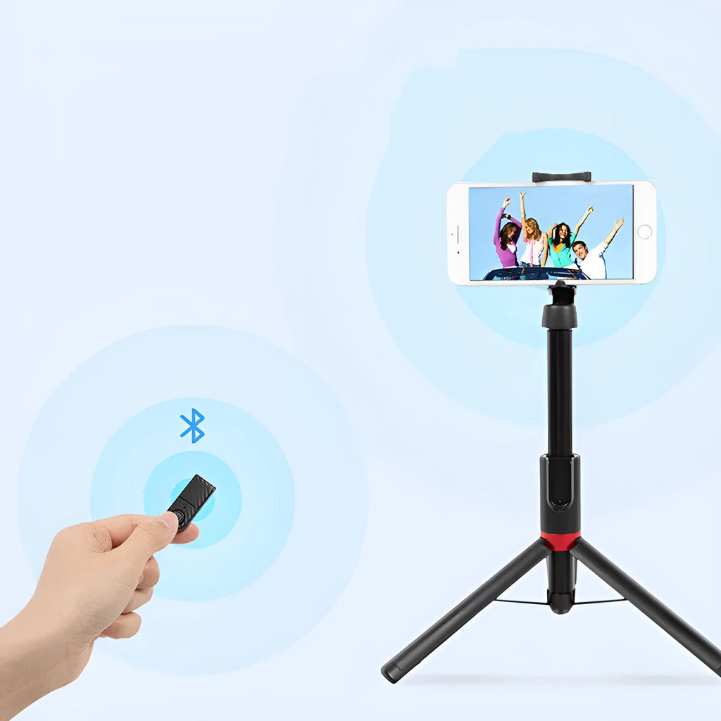 Selfie stick mobile phone Bluetooth universal tripod in army green, aluminium alloy and ABS, compact folded size